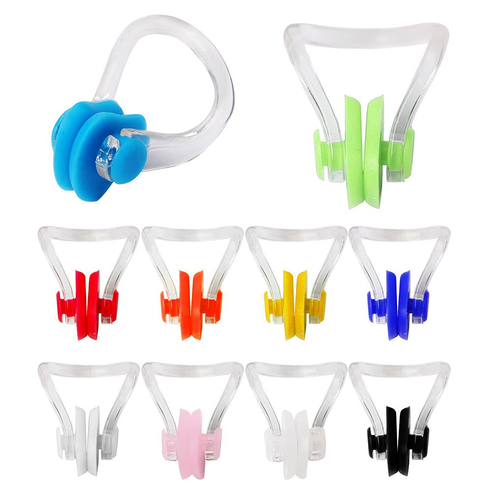 kuou 10 Pcs Nose Clips Swimming, Waterproof Silicone Nose Plugs Kids Swimming Nose Clip Swim Nose Training Protector with Box for Kids and Adults,Beginners