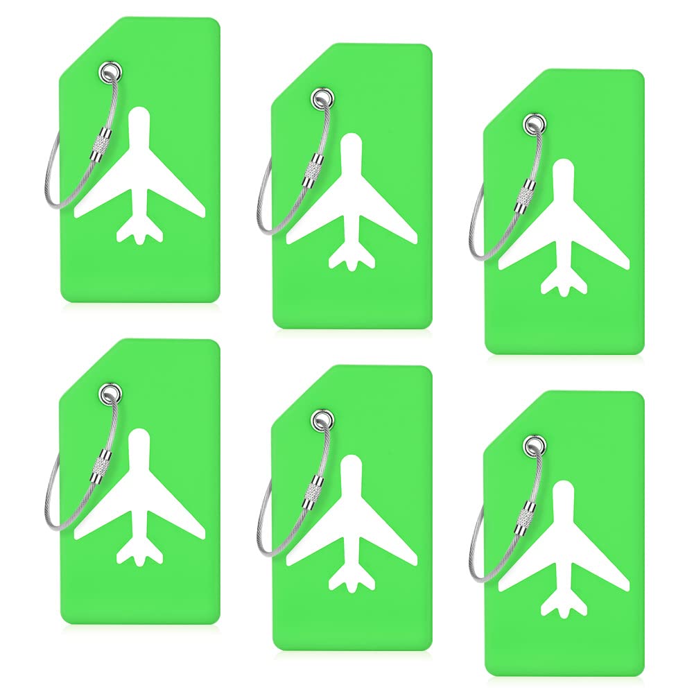 Flintronic 6 Pcs Luggage Tags, Silicone Baggage Labels, Suitcase ID Tag Set, Handbag Tag Labels Travel Accessories for Checked Luggage, Hand Luggage and Handbags - Green