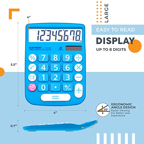 CATIGA Bureau CD8185 and Home Style Calculator 8 Digit LCD Screen Suitable for Office and Move Use (Blue)