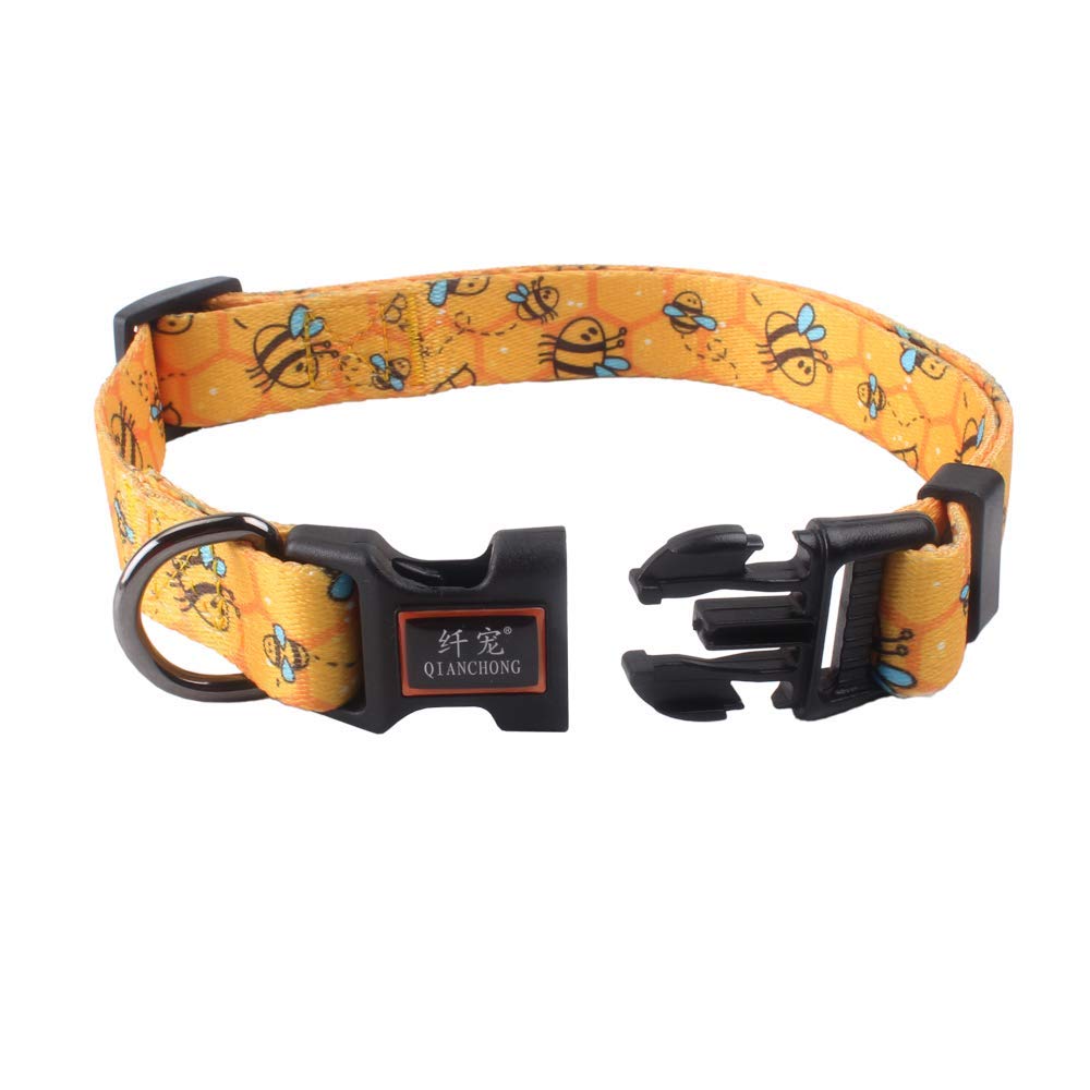 Cosyhome london Dog Collar With Colourful Bee Patterns, Adjustable Durable Pet Collars for Small Medium Large Dogs (bumblebees, s)