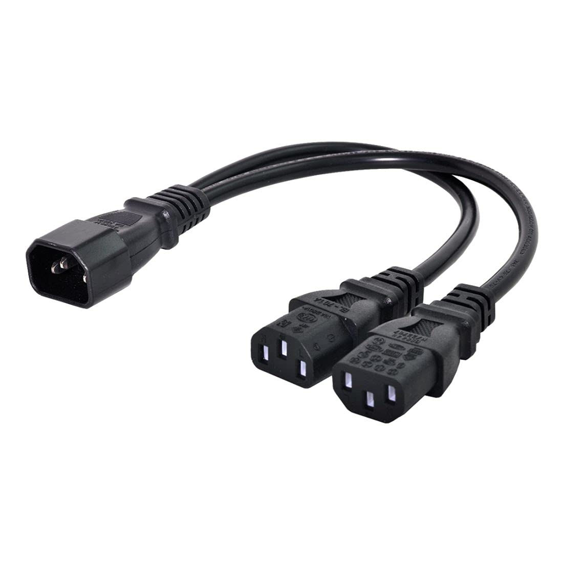 CY Single C14 to Dual C13 5-13R Short Power Y Type Splitter Adapter Cable Cord