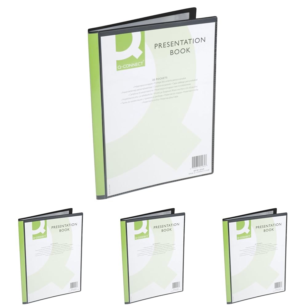 Display Book Q-CONNECT with Front Cover Pocket PP A4 460 Micron 20 Pockets Black/Document Archiving/Type-20 Pockets/Kind-with a Pocket/Index-N.a. / Pockets-N/D/Material-PP/Dividers-N.a. (Pack of 4)