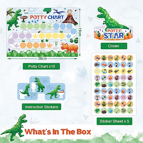 WERNNSAI Potty Training Chart - Dinosaur Toilet Training Reward Chart with 270 Potty Training Stickers Crown Sticker Chart for Boys Toddler Kids Potty Training for Birthday Gift