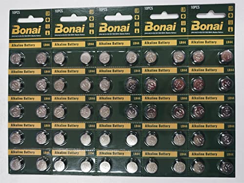 50 x AG13 LR44 Batteries Alkaline Button Cell Battery by BONAI, LR44 AG13 A76 357 303 SR44 1.5V Button Battery