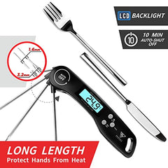 DOQAUS Digital Meat Thermometer, Instant Read Food Thermometer with Backlight LCD Screen, Foldable Long Probe & Auto On/Off, Perfect for Kitchen, BBQ, Water,Meat, Milk, Cooking Food (Black)