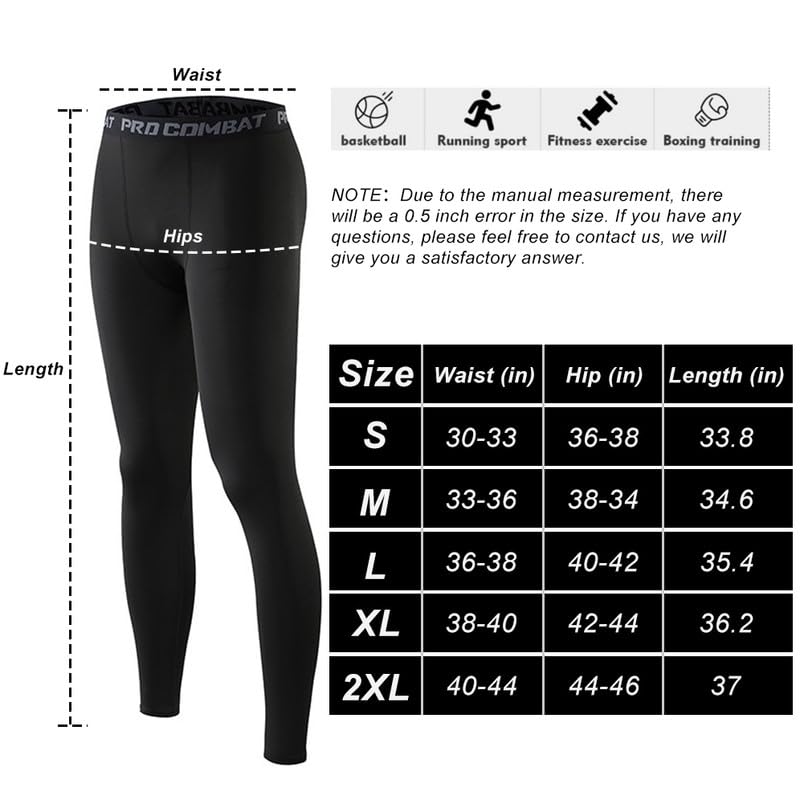 HYCOPROT Men's Compression Pants Athletic Tight,Leggings Base Layer Bottoms for Running Workout Sports Yoga Basketball (M, Black)