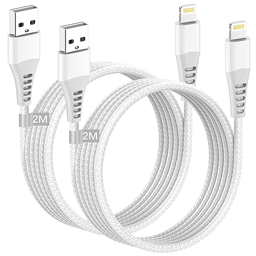 iPhone Charger Cable 2M 2Pack [MFi Certified], USB Lightning Cable 2M Nylon iPhone Cable Fast Charging iPhone Lightning Charger Cables Lead Wire for Apple iPhone 14 13 12 Pro Max XR XS 8 7 6 5 SE iPad