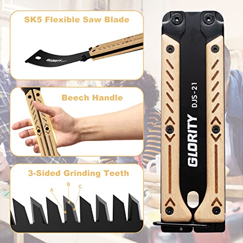 Hand Saw, GLORITY 5.5 Inch Japanese Mini Engraving Folding Saw, 3 Side Grinding Gear Pruning Saw, 13/14 TPI Double Edges, SK5 Blade Engraving Pull Saw, Hand Saws for Hard/Soft Wood/DJS-21