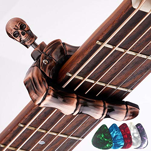 Guitar Capo Skull Capo for Acoustic and Electric Guitar Skeleton Head Ukulele Capo for Banjo Mandolin Bass and Classical Guitar Comes with 5 Picks