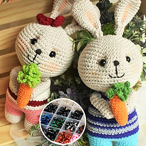 Buylorco 600pcs Plastic Safety Eyes and Noses for Amigurumi Crochet Crafts Dolls Stuffed Animals and Teddy Bear, Multiple Colors and Sizes (Ø 6~14mm)