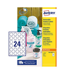 Avery Self Adhesive Removable Round Labels, 24 Labels Per A4 Sheet, 600 Labels, White