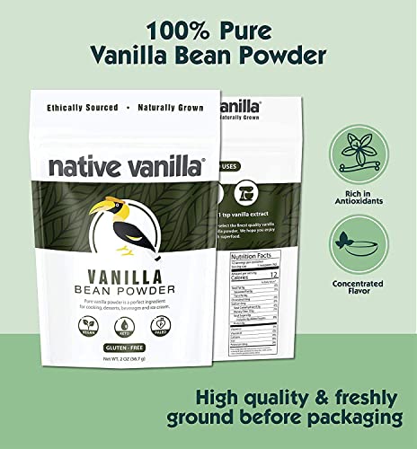 Native Vanilla - Premium Gourmet 100% Pure Ground Vanilla Bean Powder (56,7 g) - for Coffee, Baking, Ice Cream, Keto-Friendly