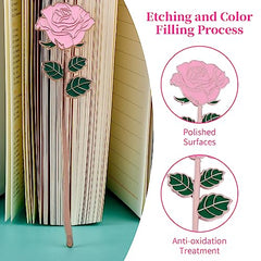 Bewudy Pink Rose Bookmark Gift, Metal Book Page Holder for Reading Lovers, Teacher Appreciation Gifts Valentine Mother's Day Christmas Birthday Gift for Women Book Lovers (Pink Rose)