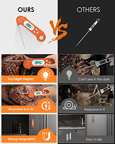 hoyiours Meat Thermometer, Fast & Precise Digital Food Thermometer with Backlight, Magnet, Calibration, and Foldable Probe, Instant Read Cooking Thermometer for Deep Fry, BBQ, and Roast Turkey