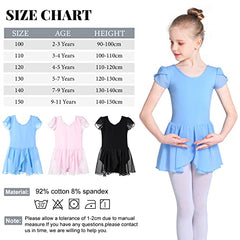 Monbessi Ballet Leotard for Girls Short Sleeve Cross Straps Ballet Dress Kids Cotton Ballet Outfit Gymnastics Leotard with Chiffon Skirt Suit for 2-11 Years (150 (140-150cm,9-11 Years), Blue)