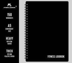 Fitness Logbook - Track 150 Workouts - Thick Paper, Durable Cover - A5 - Undated Workout Journal, Planner Log Book - Track Weight Loss, Muscle Gain, Gym Exercise, Bodybuilding Progress (Black)