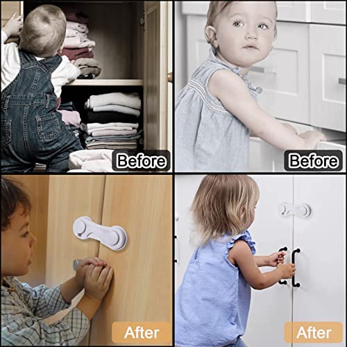 NORSON-NADISHA 10PCS Plastic Cupboard Locks for Children, Child Wardrobe Locks for Cabinets Drawers Fridge Door Adhesive Locks for Kids Baby Safety Locks for Kitchen Furniture