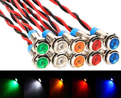 Gebildet 10Pcs 6mm 1/4 inches 230V AC LED Metal Indicator Light Waterproof Signal Lamp (Green Orange Red Blue White 10 Pcs)