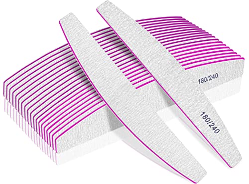 Professional Nail Files, Double Sided Emery Board for Nails 180/240 Grit, Coarse Washable Nail Files for Acrylic Nails & Natural Nails, 12 Pack Fine Grit Nail File