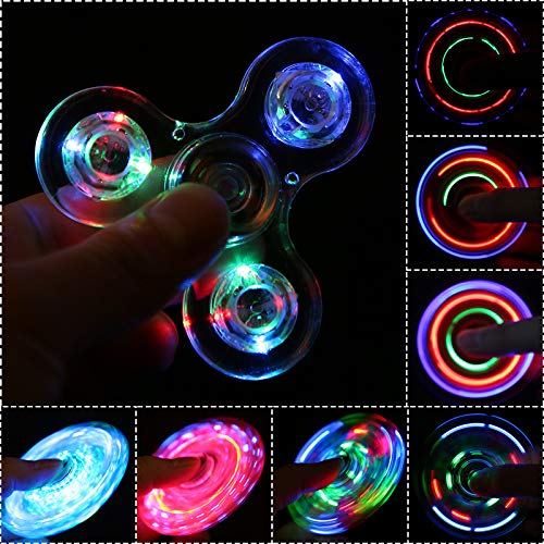 SCIONE Crystal LED Light Fidget Spinner for Kids,LED Light up Fidget Spinner for Toddlers,Glow in The Dark Party Supplies Stress Relief Graduation Gifts for Children Adults（Crystal-White）