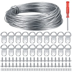 30 M/98 Feet Picture Hanging Wire Kit, Hanging Picture Hooks and Wire Set with 42 D Ring Hangers, 42 Screws, 70 Crimping Loop Sleeve for Hanging Photo Frames, Mirror, Wall Art