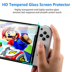 Lusee 4 Pack Screen Protector compatible with Nintendo Switch OLED Model 2021 7'' Tempered Glass with Install Frame Tool [Full Coverage] [Anti Scratch] [without Air Bubbles] [HD Clear]