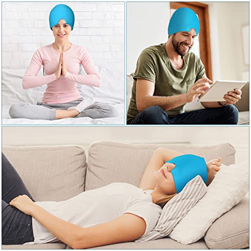 ACWOO Migraine Relief Cap, Reusable Cold Hot Therapy Migraine and Headache Relief Cap, Single-sided Gel Ice Hot Head Wrap for Chronic Migraine, Tension Headache, Sinus Stress, Puffy Eyes (Blue)