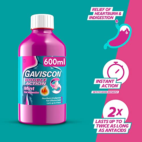 Gaviscon Double Action Heartburn & Indigestion Relief Liquid, Mint Flavour, Pack of 600ML