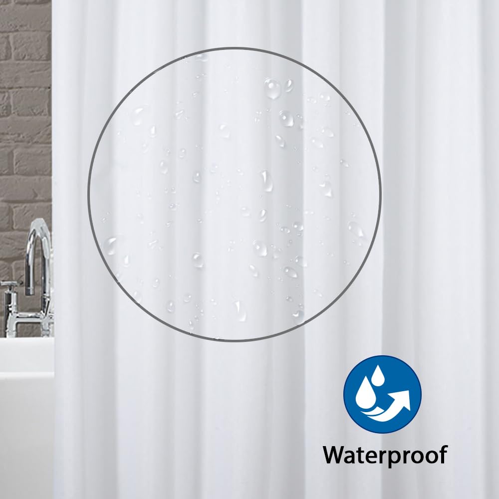 ANSIO Shower Curtain Mould and Mildew Resistant - Solid White, 180 x 180 cm (71 x 71 Inch)   Water Repellant Fabric   100% Polyester