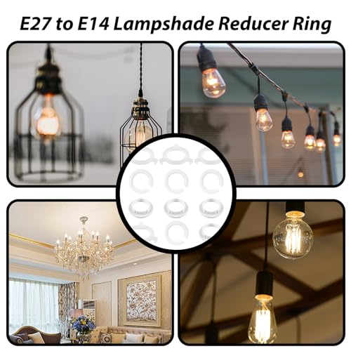 12 Pack Lampshade Reducer Ring, Lamp Shade Reducer Ring, Lampshade Adapter Rings, E27 to E14 Lampshade Reducer Ring, E14 Screw Collar Ring for Ceiling Lamps, Desk Lamp, Bayonet Headlamps