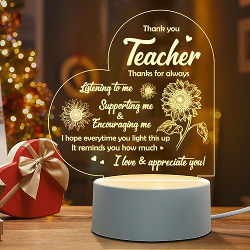 Niyewsor Thank You Teacher Gifts, Appreciation Teacher Night Light Teacher Gifts for Women Thank You Teacher Gifts Graduation Birthday Christmas