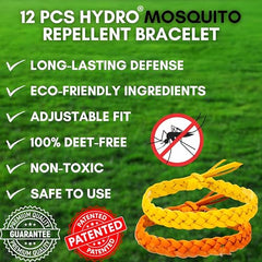 Mosquito Repellent Bracelet 12 Pack, Adjustable Leather Band, Deet Free, Insect Repellent Bracelet - 350 Hours Insect Repellent Protection, Natural Anti-Mosquito Suitable for All Ages by Hydro