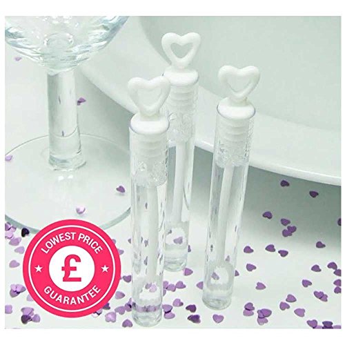 SHATCHI Heart Wand Filled Bubbles Tubes Bottles Wedding Table Decoration Party Favours Kids Bag Fillers, Clear, 24pcs