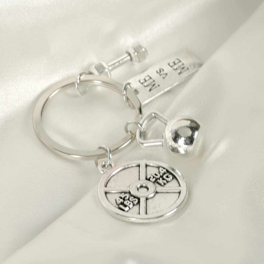 ShiQiao Spl Fitness Keychains with Quotes Weight Plate Dumbbell Kettlebell Charms Keyring