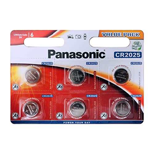 Panasonic Lithium CR2025 batteries, 6 Pieces