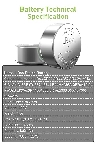POWEROWL 40 x LR44 Batteries, High Capacity AG13 357 303 SR44 L1154F A76 Premium Alkaline Battery 1.5V Button Coin Cell Batteries