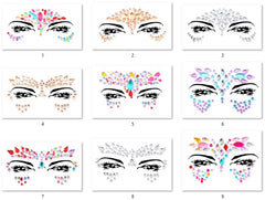 9 PCS Face Gems Adhesive Glitter Jewel Tattoo Sticker Festival Gems Rave Party Body Make Up Z9ZAKMIXA Multi-colored