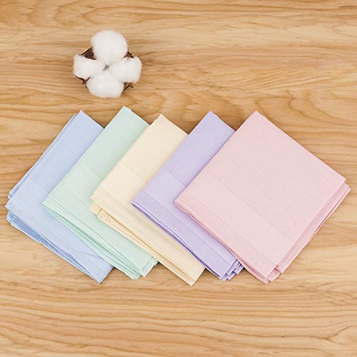 HOULIFE Ladies 100% 60S Cotton Handkerchiefs Womens Soft Solid Candy Color Hankies for Wedding Party 5/10 Pieces 16x16/40x40cm