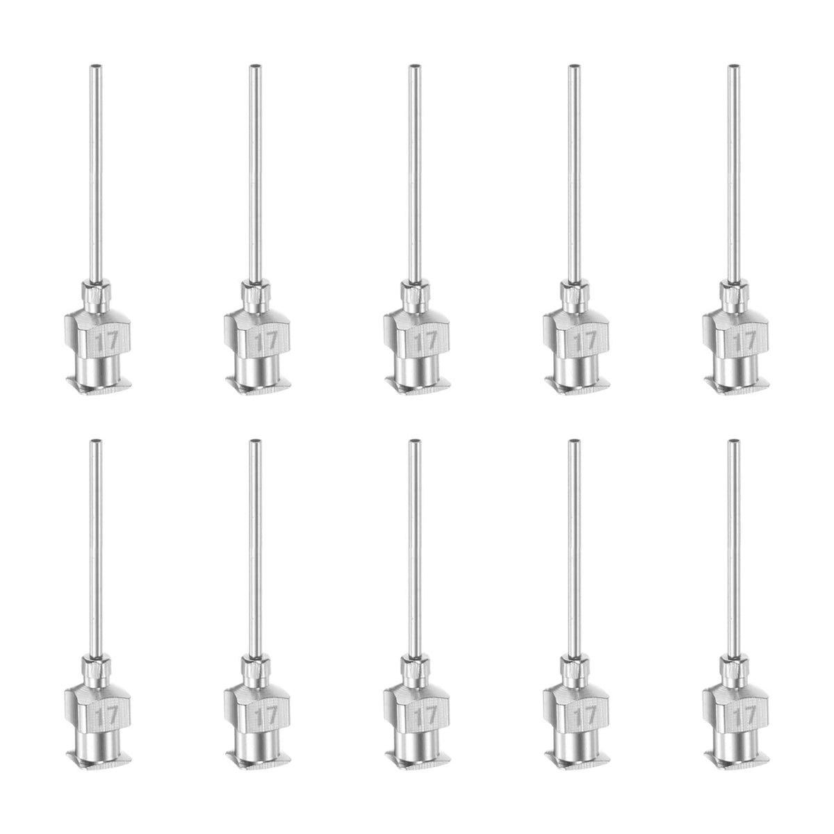 sourcing map 10pcs 17Gauge Stainless Steel Dispensing Needles, 1 inches All Metal Glue Needle Tube Blunt Tips Luer Lock for Thick Liquids, Ink, Glue, Lab Use