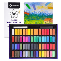 Artecho Soft Pastel Set of 66, 64 Colours Including Extra Black & White, Premium Square Chalk for Drawing, Blending, Layering, Shading, Art Supplies for Kids, Beginners, Students, Experienced Artists