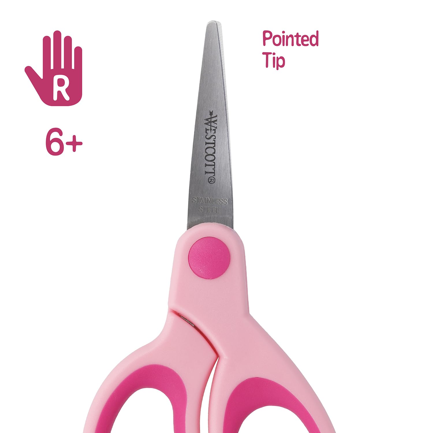 Westcott E-21582 00 Softgrip Kids Scissor, pointed tip, 5 inches/13 cm, pink