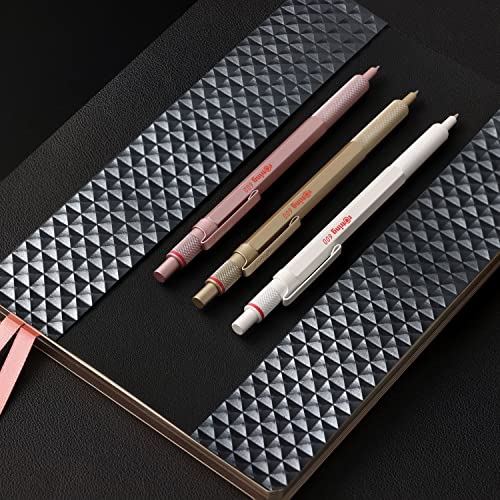 rOtring 600 Metallic Ballpoint Pen   Medium Point   Black Ink   Pearl White Barrel with Non-Slip Knurled Grip   Refillable   1 Count