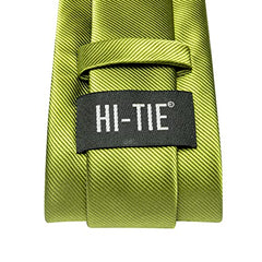 Hi-Tie Yellow Green Formal Solid Ties Lapel Pin Set Silk Woven Necktie Pocket Square Cufflinks Novelty Dress Tie Prom