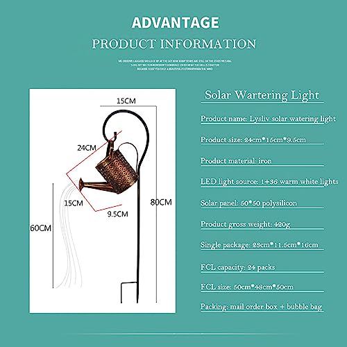 Lysliv Solar Watering Can Light Garden Ornaments Lights LED Waterproof Solar Watering Can with Cascading Lights Gardening Lamps Garden Atmosphere Lighting Décor (Coins)