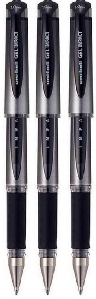 Uni Ball Black Capped (UM-153S) Gel Impact Rollerball Pen Ball Point Pens Broad 1mm Nib Tip 0.6mm Line Width Ink (Pack Of 3)