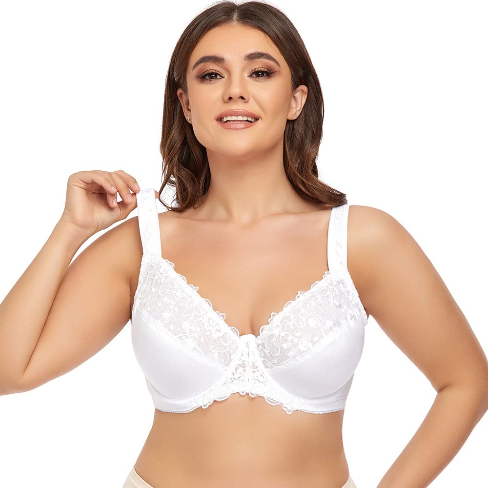 Ayigedu UK Women's Underwire Bra Non Padded Plus Size Full Coverage Minimizer Bras 36-F White