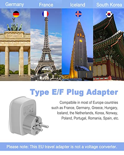 TESSAN UK to EU Euro Europe Travel Adapter with 2 USB Ports - Grounded European Power Plug Adapter for Germany France Iceland Poland Spain Russia and More (Type E/F) Not Include Italy