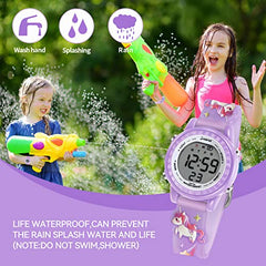 Bigmeda Kids Digital Watch 3D Cartoon Girls Watches with LED Watch Time Date Alarm Display 7 Color Backlight Stopwatch Waterproof Sport Outdoor Kids Watch Best Gifts for 5-14 Years (Light Purple2)