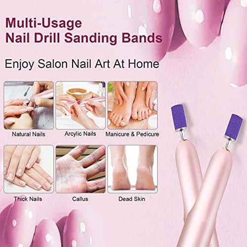 100Pcs Sanding Bands for Nail Drill 150 Grit, Medium Grit Sanding Band for Nail Drill with 3/32” Nail Drill Bit for Acrylic Nail, Gel Nail, Professional Nail Sanding Band Set for Manicure and Pedicure