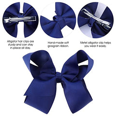 Sibba Ribbon Hair Bows Clips Barrettes 2 Pieces 6 Inch Vintage Big Ponytail Holder Cheerleading Hairpin Easter Party Decorative Hair Styling Accessory Women (2 PCS Dark Blue)